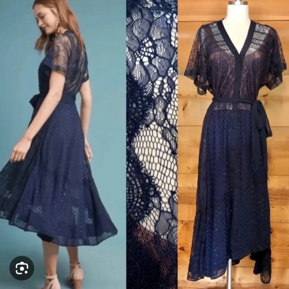 Byron Lars Navy Asymmetrical Lace Dress